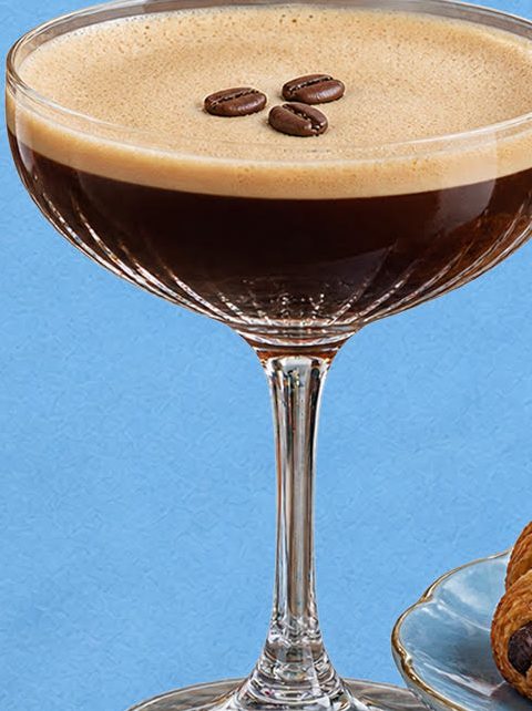 Espresso martini in a coupe.